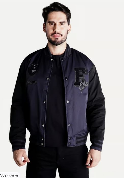 Jaqueta Puffer Ellus Baseball NY Patch Azul Marinho